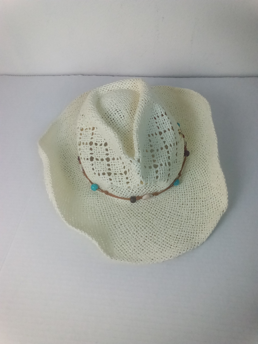 True Religion Cream Woven Cowboy Hat with Beaded Band